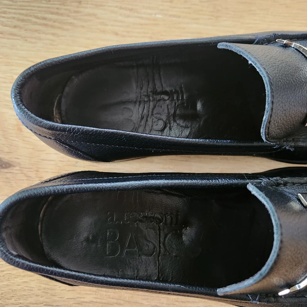 A Testoni Mens Black Loafers Box Pebble Leather Silver Horse‎ Bit Shoes Sz 8